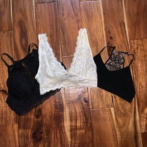 2 Black &1 Cream colored bralette’s